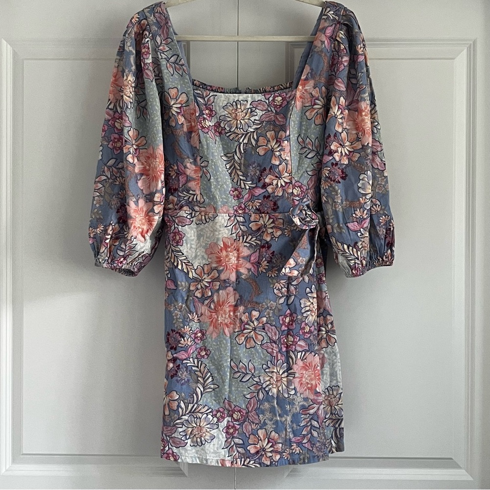 Vince Camuto Floral Puff Sleeve Mini Dress - Blue and Pink NWT